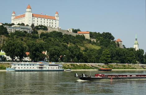 Bratislava Castle Danube boats postcard 1