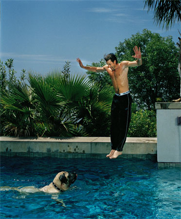 Michael Bay with his dog
